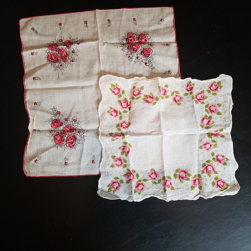 Real Vintage Lot of 2 Floral Handkerchiefs
